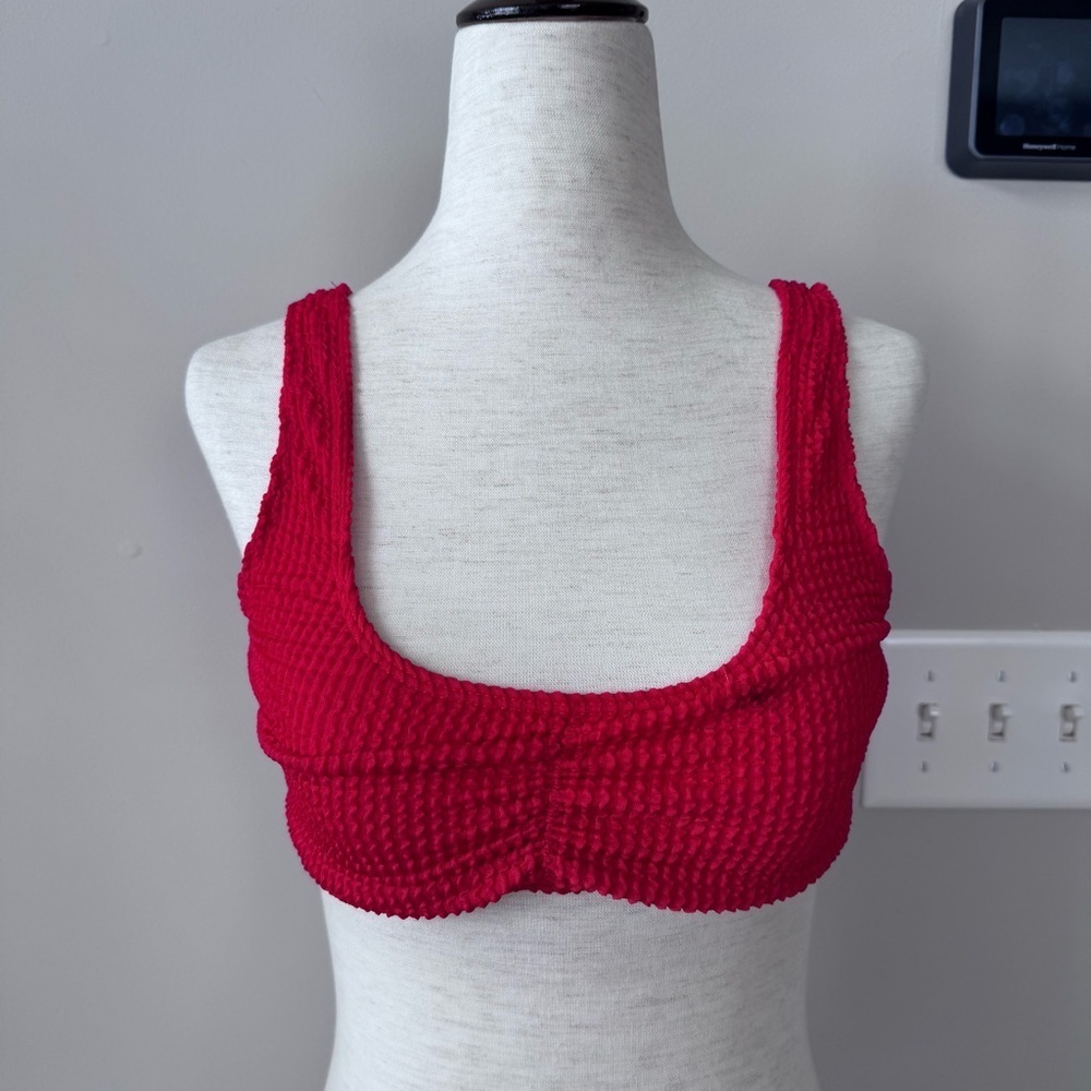 NWT! Boohoo Red Textured Scoop Neck Bralette Bikini Top - Picture 7 of 8